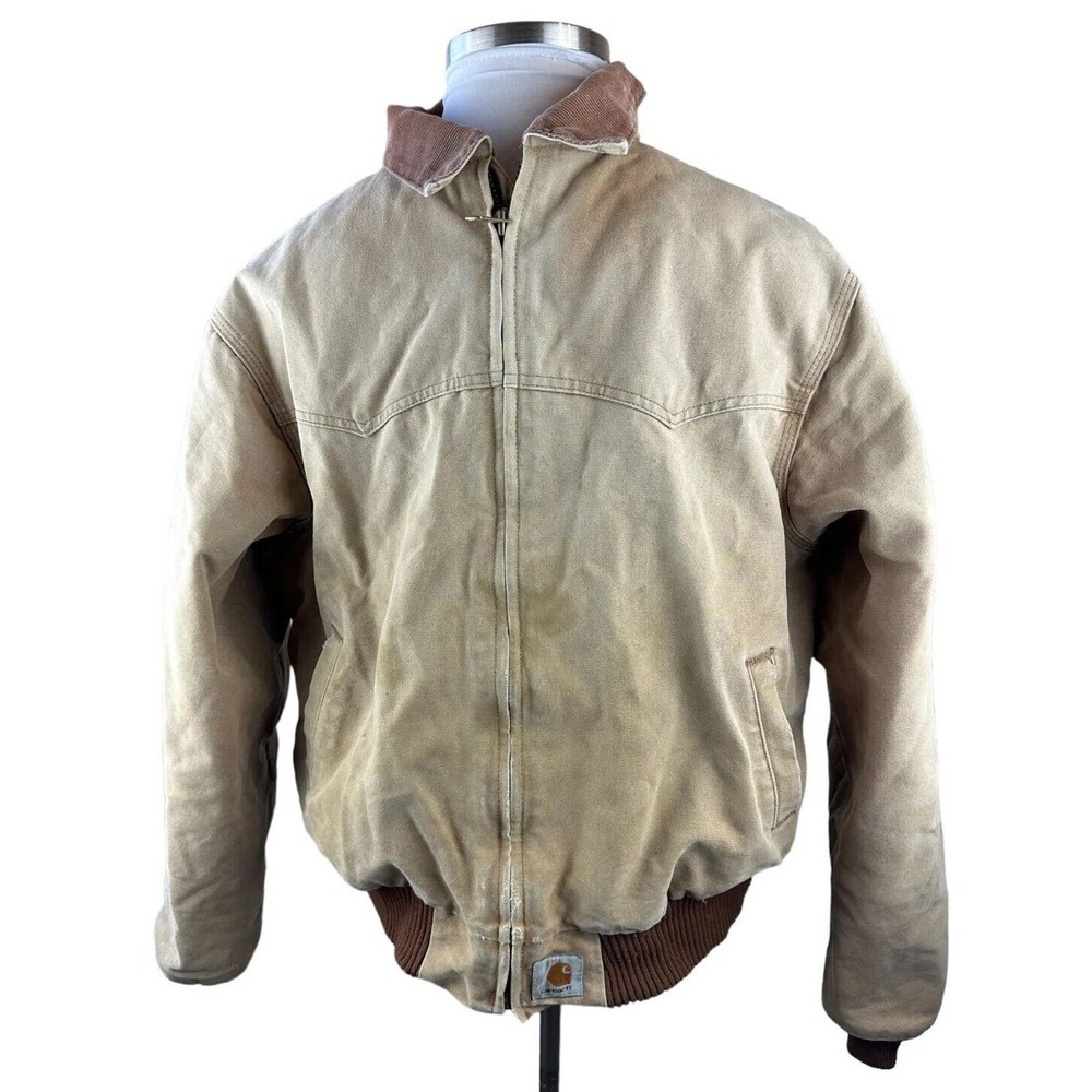 Distressed Carhartt Santa Fe Canvas Duck Coat Red Quilt Men's Size 2XL J13 BRN - Picture 4 of 15